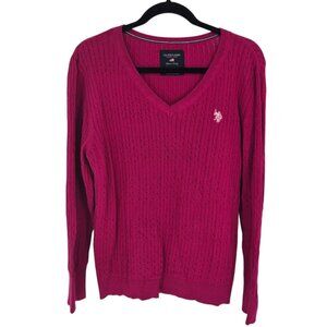 Us polo assn womens size XXL Pink cable knit embroidered logo v neck sweater